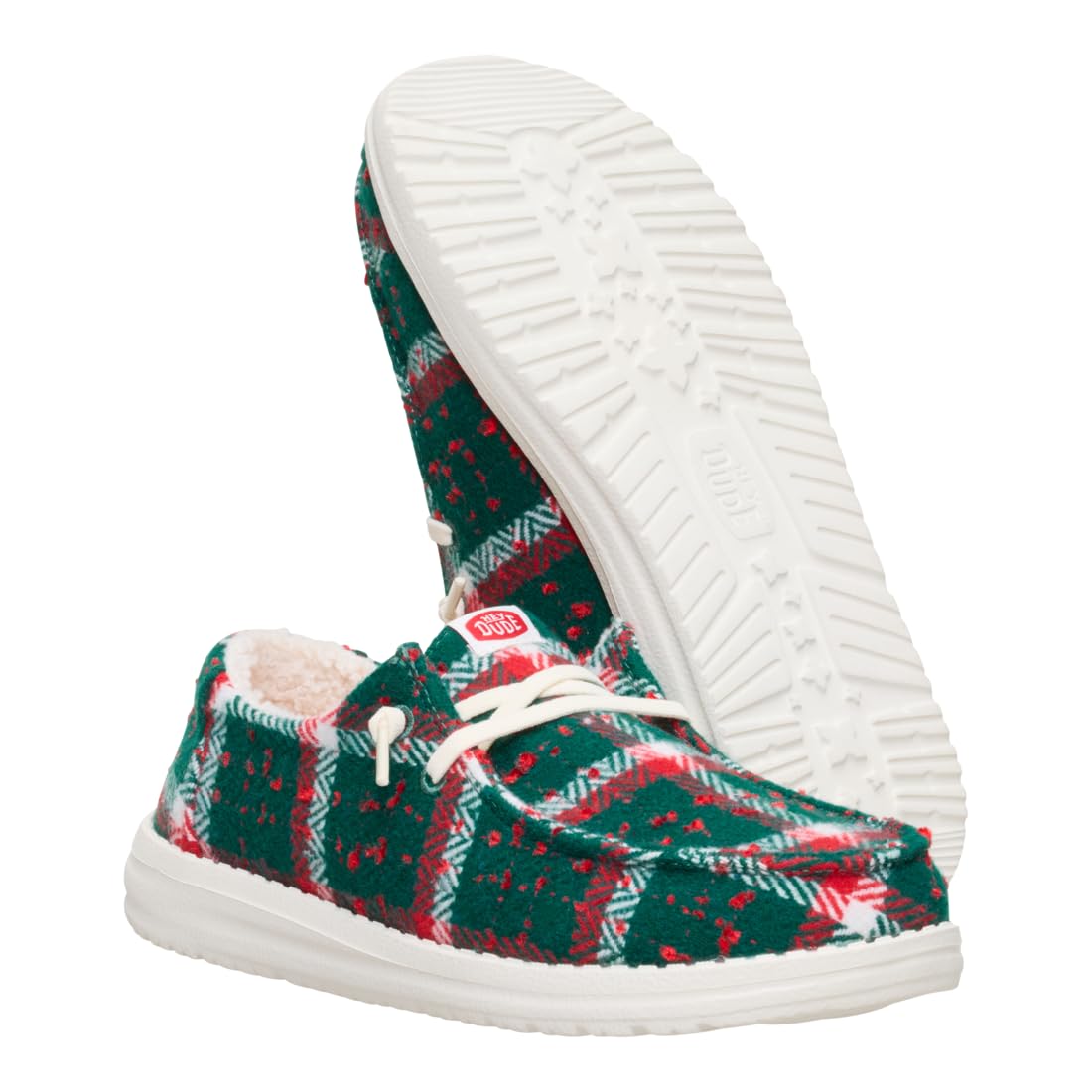 HEYDUDE Wendy Confetti Plaid Cozy Red/Green/Multi Size 8, Women’s Shoes, Slip-on Loafers, Comfortable & Light-Weight