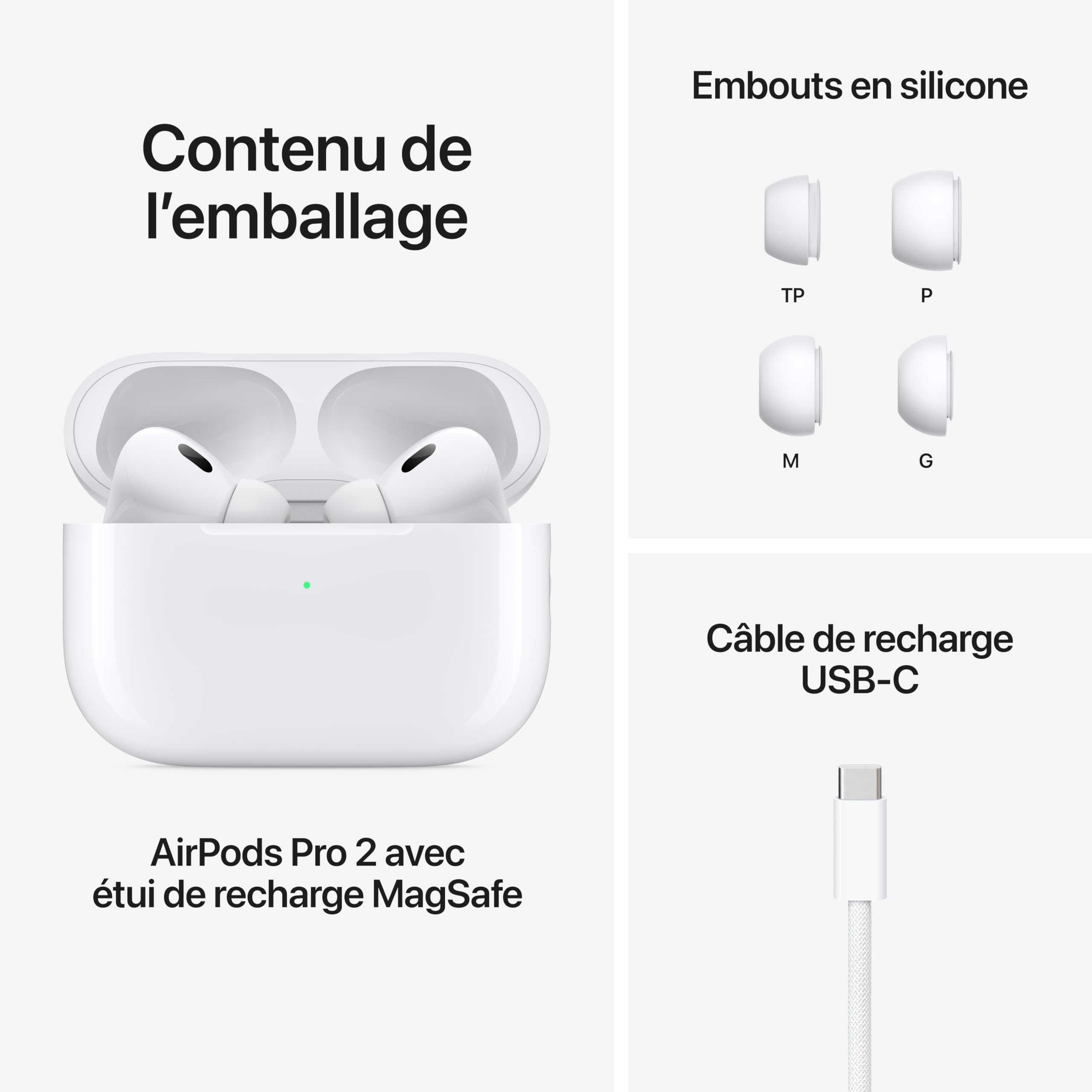 Apple AirPods Pro (2nd Generation) Wireless Ear Buds with USB-C Charging, Up to 2X More Active Noise Cancelling Bluetooth Headphones, Transparency Mode, Adaptive, Personalized Spatial Audio, White