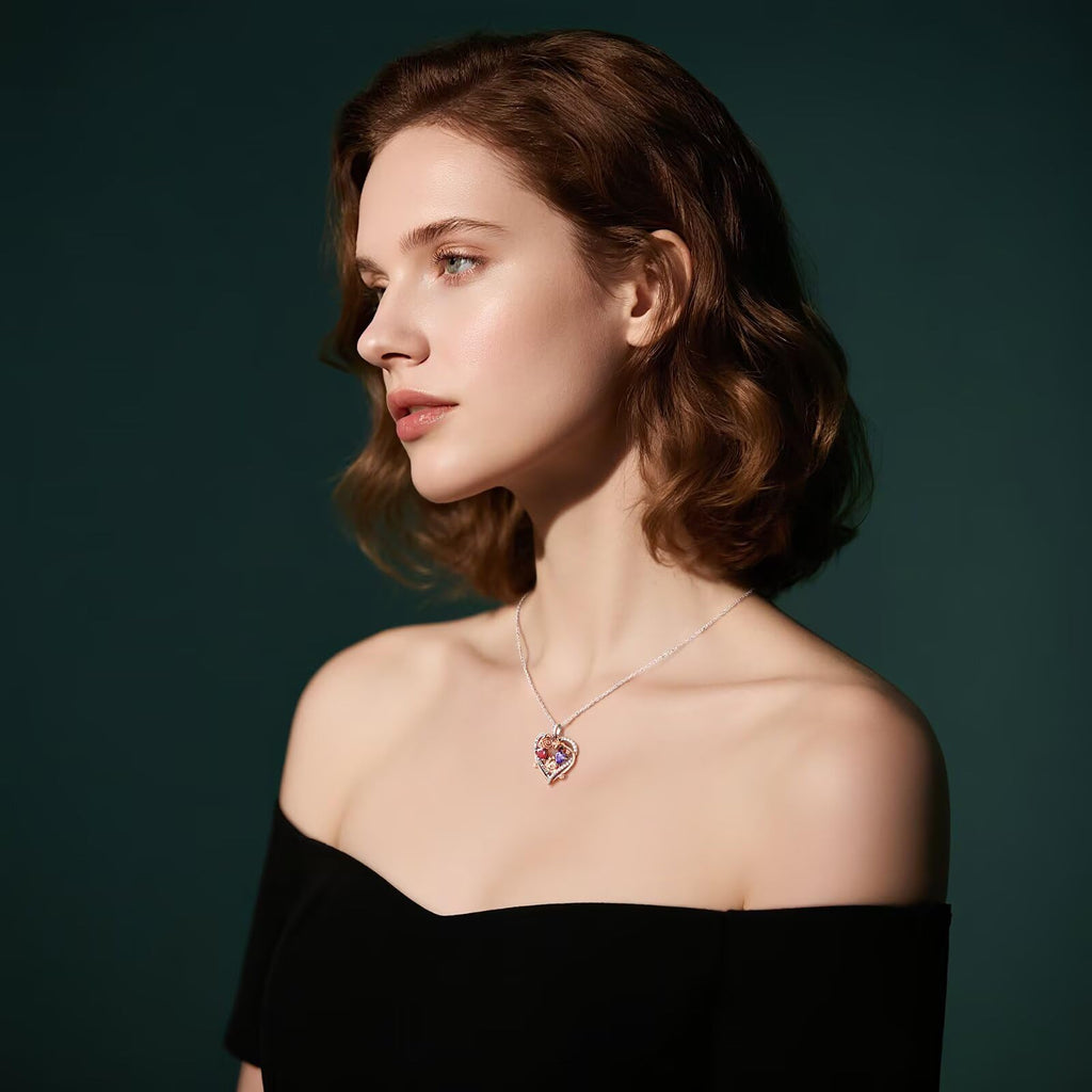 Iefil Jewelry for Women - Rose Heart Birthstone Necklace, April May Birthstone Necklace, Emerald Green Jewelry, Heart Necklaces for Women