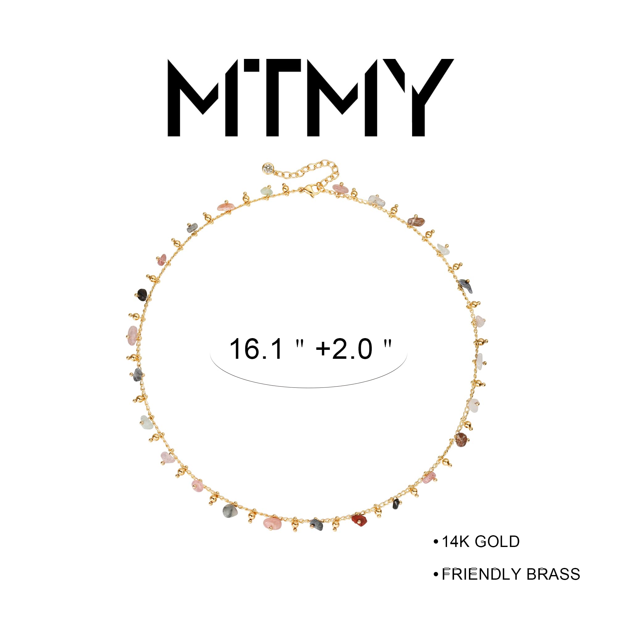 MTMY Beaded Necklaces for Women 14K Gold Plated Dainty Colorful Green/Rose Beaded Pearl Choker Necklace Delicate Boho Choker Necklace Jewelry Gift (mixed color stone)