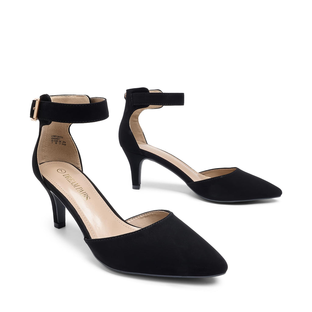 DREAM PAIRS Kitten Heel Low Heel for Women Closed Pointed Toe Pumps Wedding Party Sexy Dress Shoes Lowpointed,Size 8,Black/Nubuck,LOWPOINTED