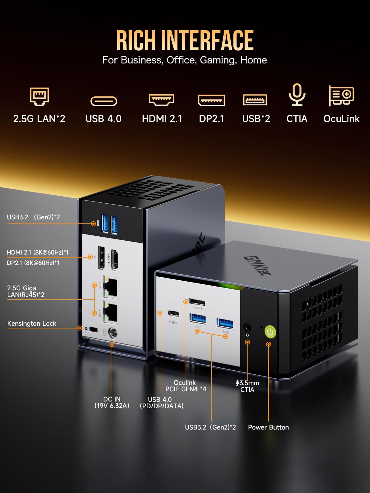 GMKtec AI Mini PC AMD Ryzen AI 9 HX-370(5.1GHz | 80 Tops | Radeon 890M) 32GB 1TB SSD Mini Gaming Computers Oculink/USB 4.0 /Triple Screen 8K Display/WiFi 6/ EVO-X1