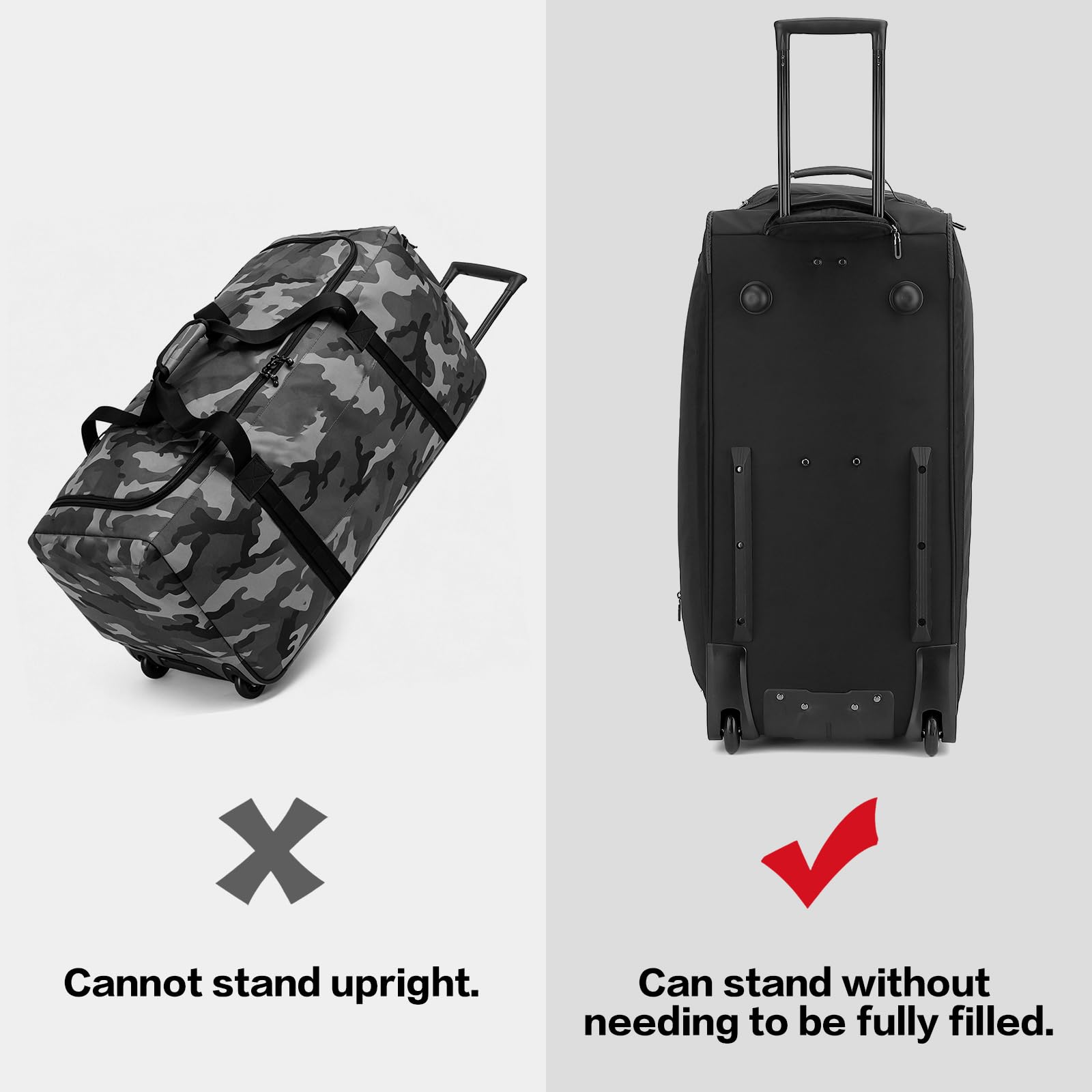 TONRUYN Large Rolling Duffle Bag with Wheels and Handle 85L 29 inch Travel Duffel Bag for Men Women with Shoe Compartment & Wet Pocket, 2 Wheeled Checked Luggage for Business Travel Long Trips, Black