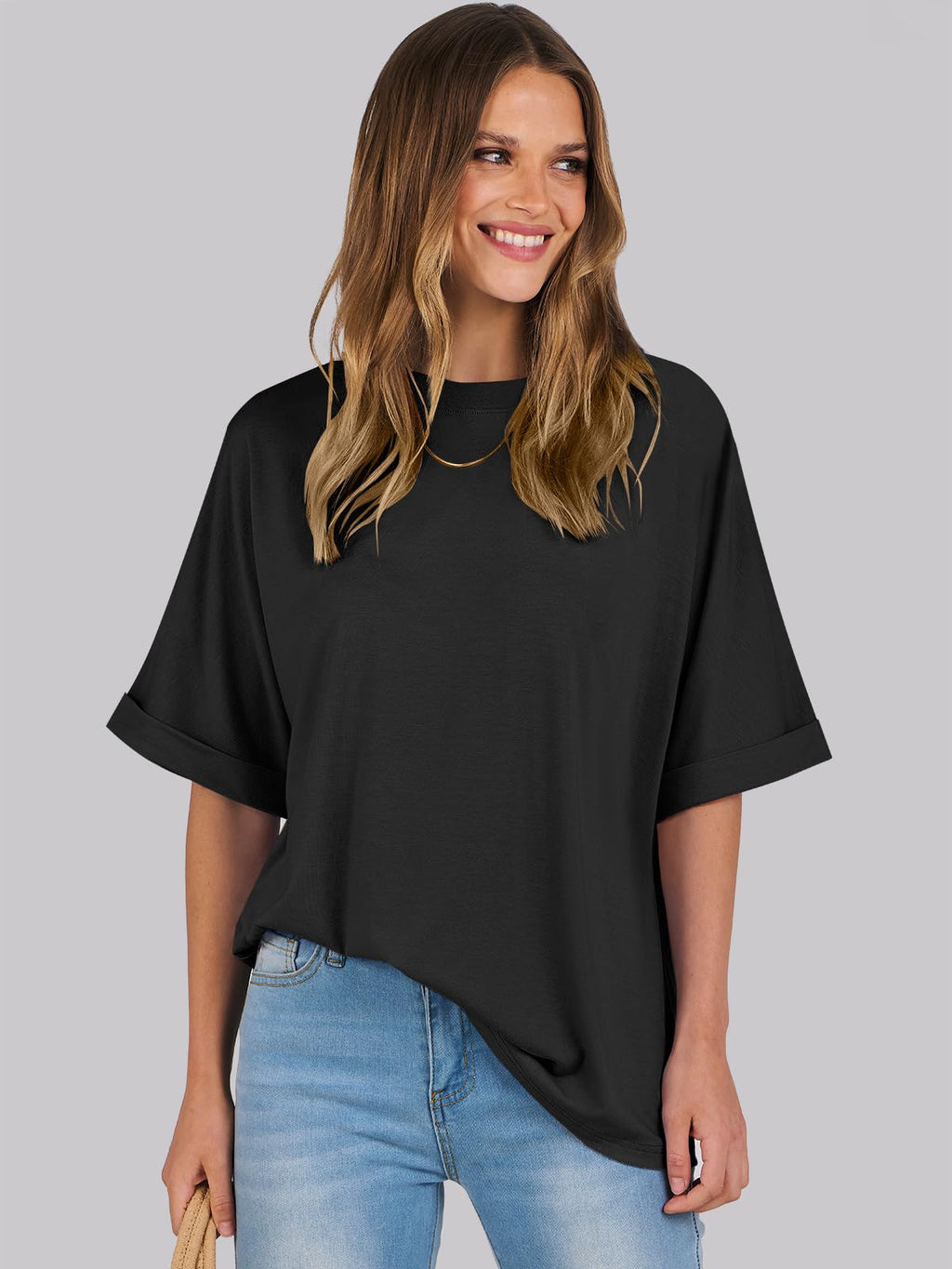 ANRABESS Womens Tops Oversized T Shirts Short Sleeve Crewneck Summer Casual Loose Basic Tee Shirt 2026 Trendy Fashion Clothes Black Large