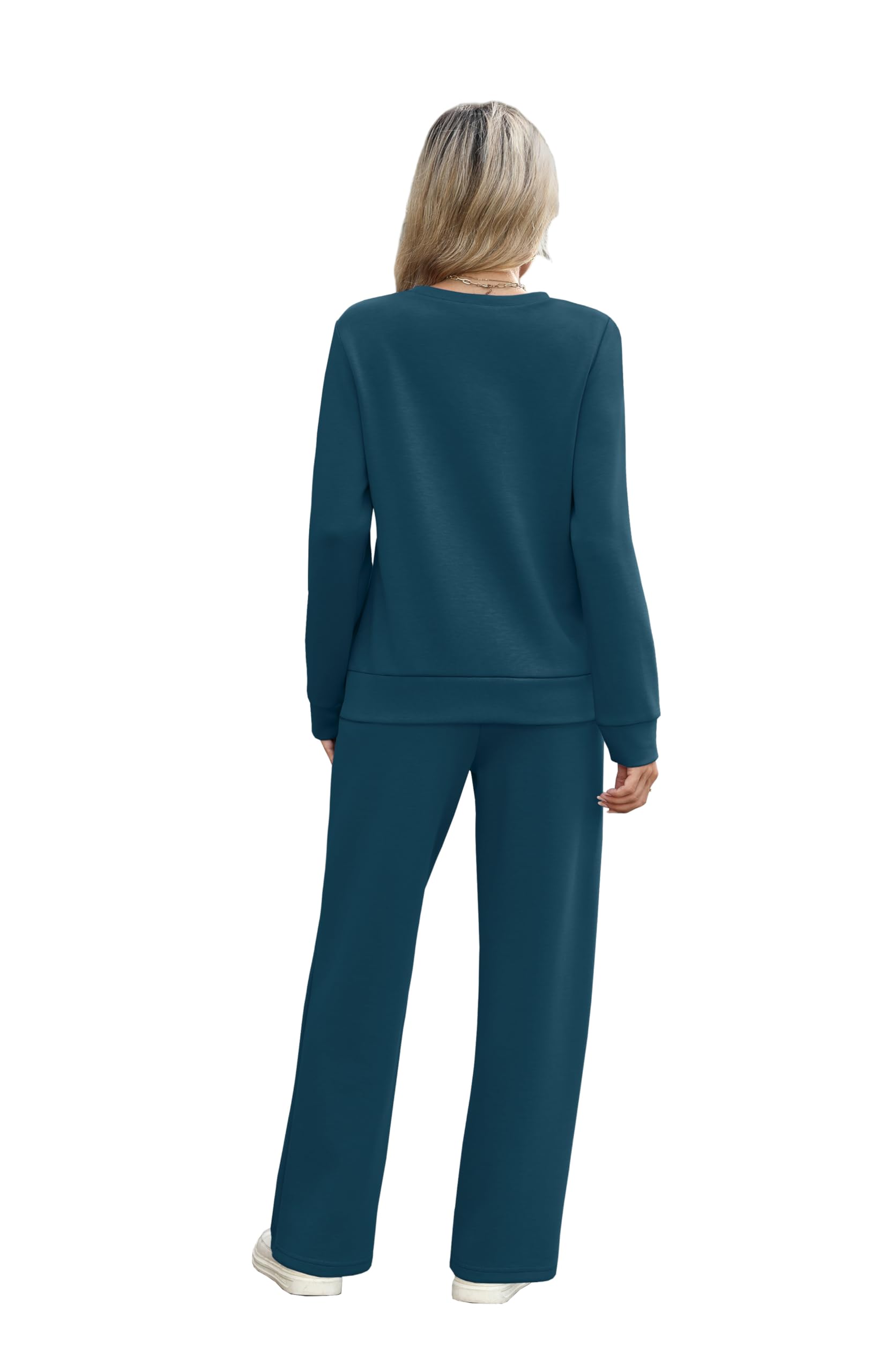 WIHOLL Women's Two Piece Sets Winter Long Sleeve Travel Outfits Trendy Lounge Tracksuit Fall Wide Leg Sweatpants Matching Sweat Set Blue M