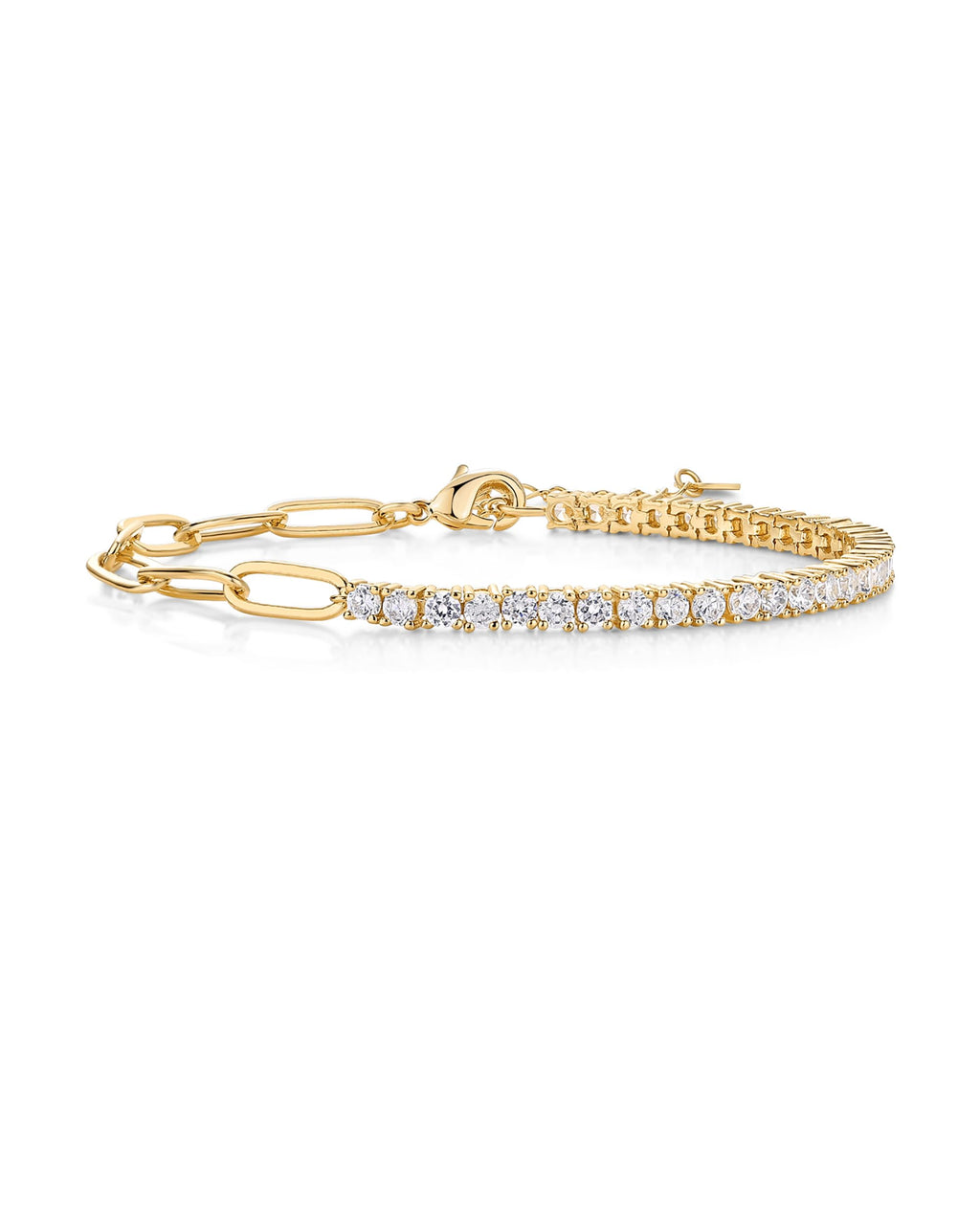 PAVOI 14K Yellow Gold Plated Paperclip Tennis Bracelets | Link Chain Gold Bracelet for Women with Round Cubic Zirconia | Adjustable Trendy Bridal Jewelry - Yellow