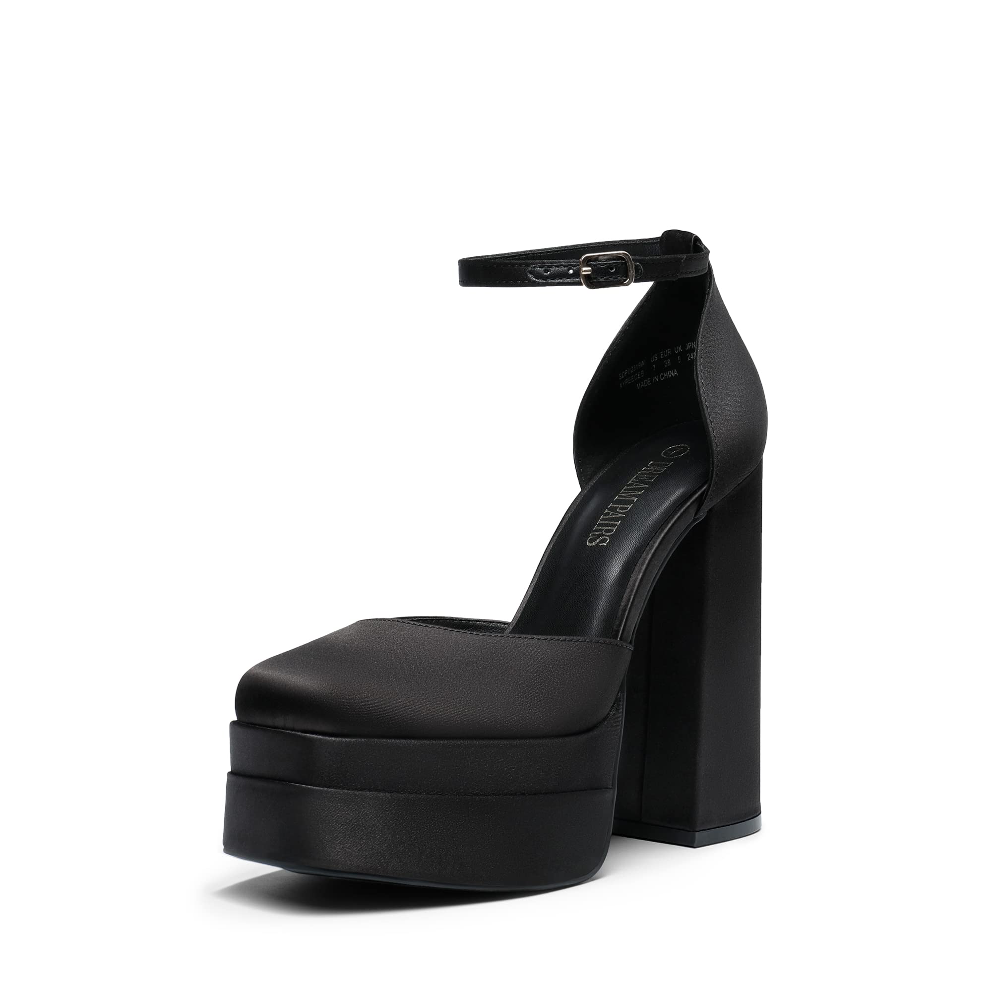 DREAM PAIRS Women’s High Chunky Platform Closed Toe Block Heels Square Toe Ankle Strap Dress Wedding Party Pumps Shoes Aurelia,Size 8,Black-Satin,SDPU2319W