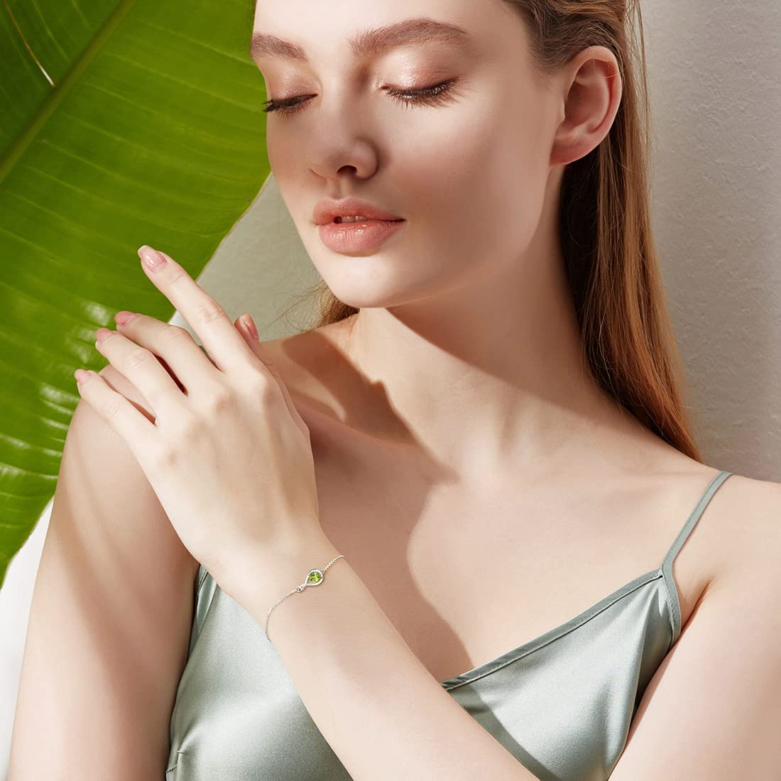FANCIME Peridot Bracelet for Women August Birthstone Sterling Silver Infinity Link Bracelet Green Gemstone Fine Jewelry Birthday Anniversary Graduation Mothers Day Gifts for Mom Women Her, 6.7+1.2"