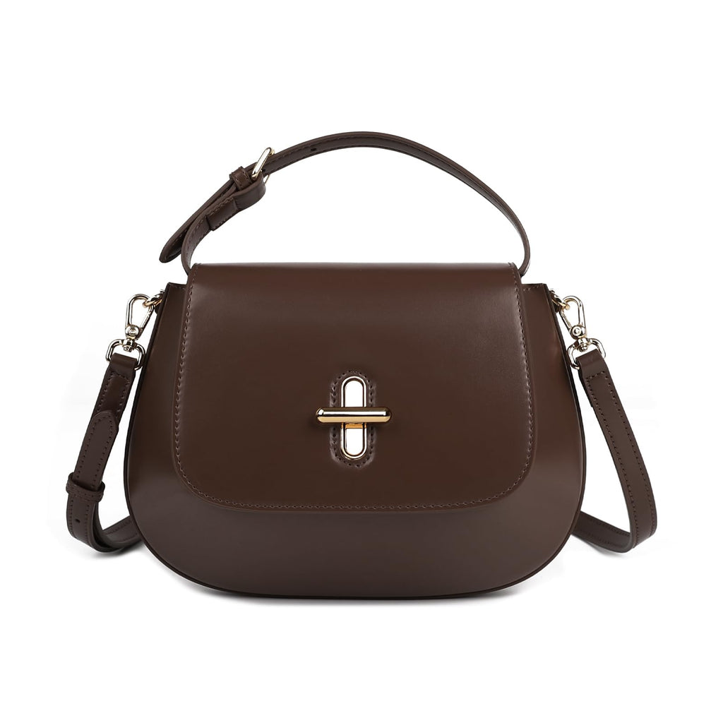 MoreFarther Genuine Leather Crossbody Bags for Women, Structured Handbags Leather Crossbody Purse(Coffee)