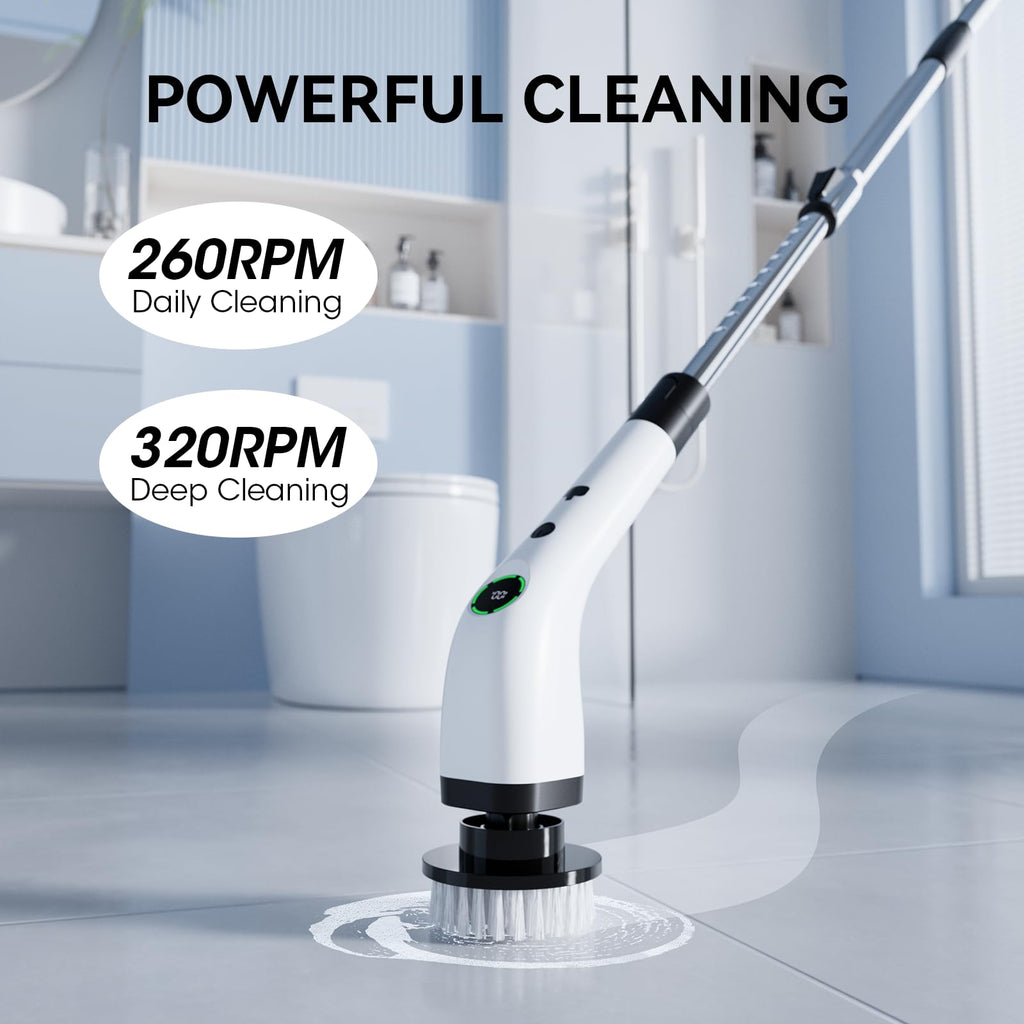 Swyprrix Electric Bathroom Cleaning Brush, Cordless Spin Scrubber Full Body Waterproof IPX7 with Adjustable Handle, 8 Replaceable Brush Heads for Bathtub/Kitchen/Window/Home -SD-CTB01