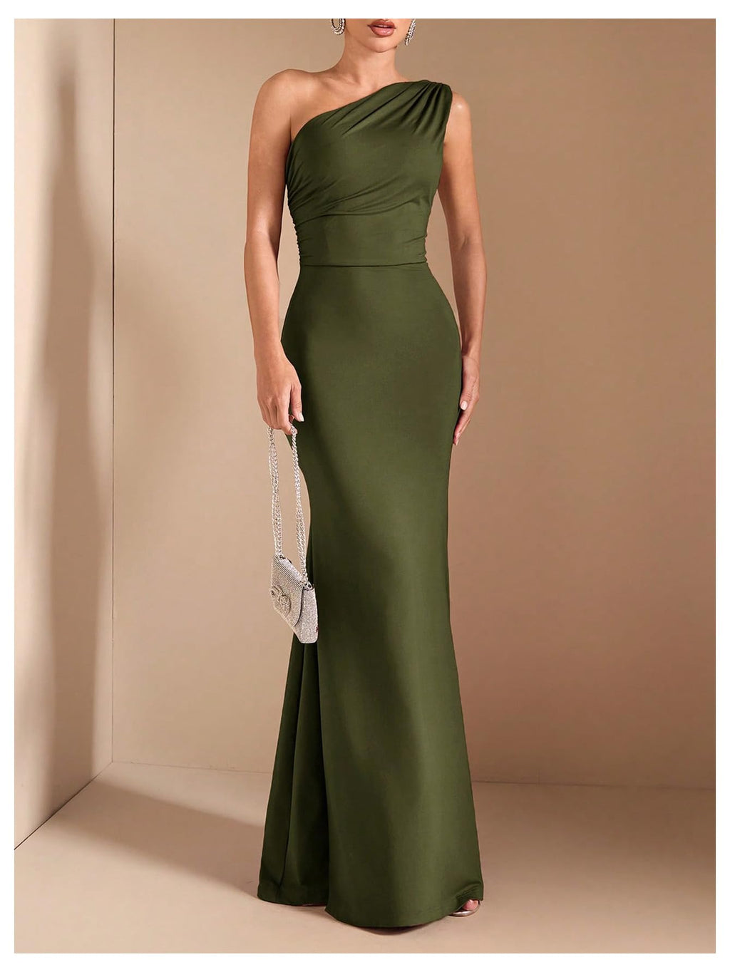 Verdusa Women's One Shoulder Maxi Formal Dresses Tie Backless Wedding Guest Dress Elegant Festival Date Night Outfits Army Green Small