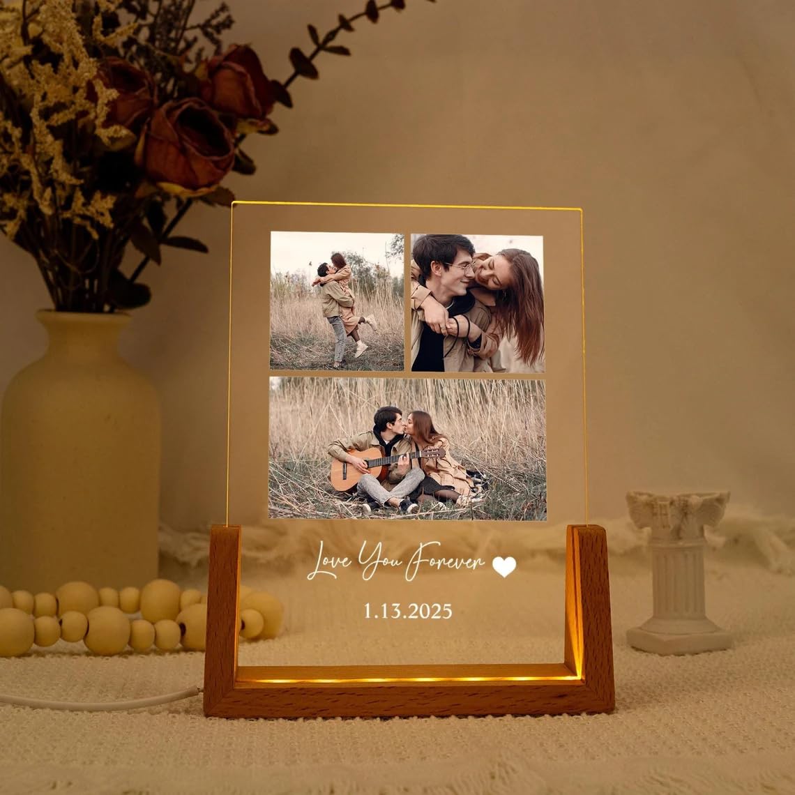 Personalized Picture Frame with Photo,Custom Gifts with Night Light,Personalized Anniversary Birthday Gifts for Women Men Her Him Boyfriend Girlfriend