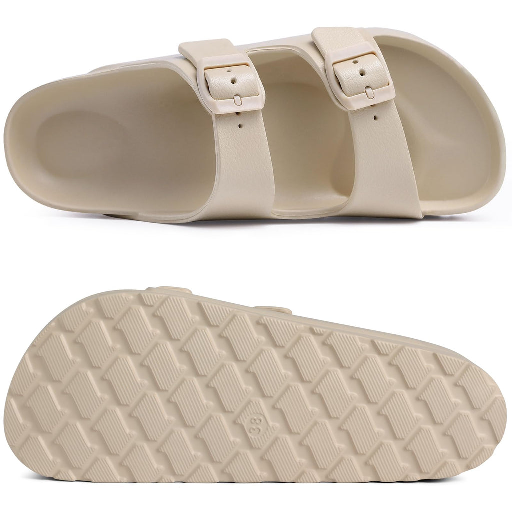 Goosecret Women's Platform Sandals with Arch Support Chunky Lightweight Foam Slip on Slides Comfortable Summer Beach Sandals with Adjustable Buckle Nude, 39(size 8-8.5)