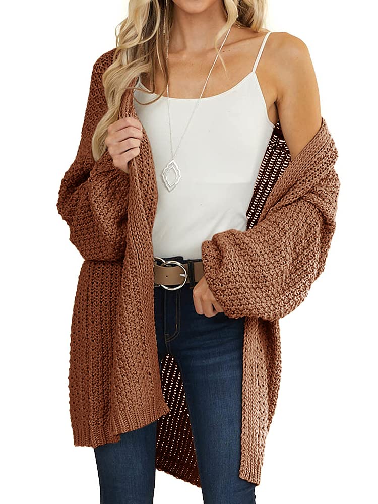 Maroway Womens Cardigan Solid Color Long Sleeve Open Front Chunky Knit Sweater Outwear