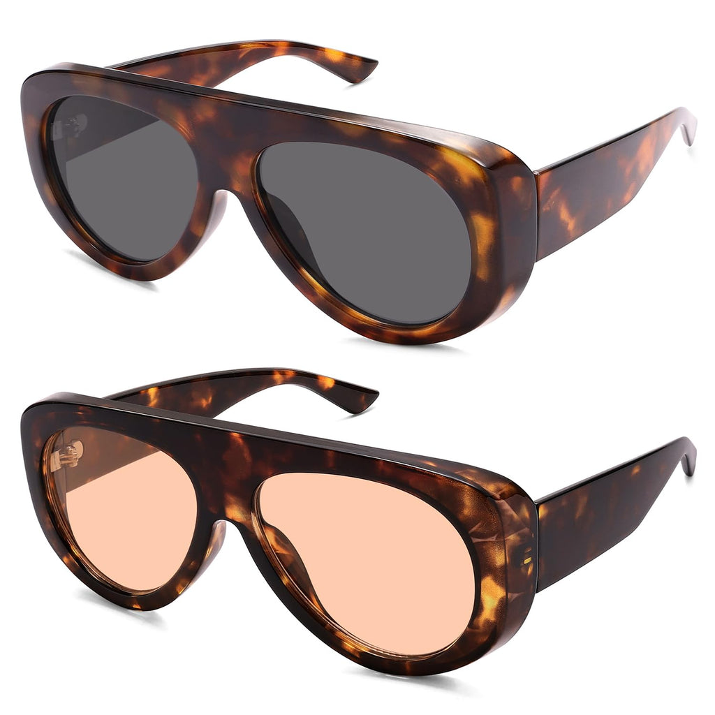 HERJOUR Trendy Aviator Sunglasses Womens Mens Retro 90s Rectangle Wrap Shades Oversized Style AR82372