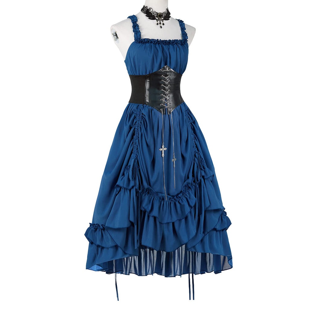 yiranyijiu Women's Steampunk Dress Renaissance Victorian Costume Women Gothic High Low Dresses(LYQ0015BUS,XL)