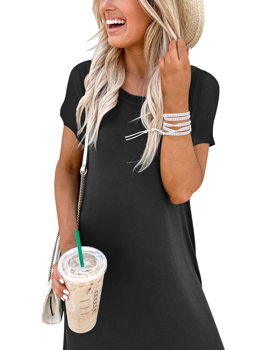 ANRABESS Womens Summer Maxi Dress Short Sleeve Casual Loose Long T Shirt Dresses Split Vacation Beach Sundress Travel Outfits Black X-Large