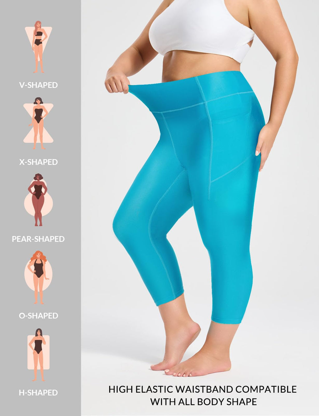 baleaf Women's 20" High Waisted Swim Pants Long Swim Capris UPF50+ Swimsuit with Liner and Pockets Glacier Blue M