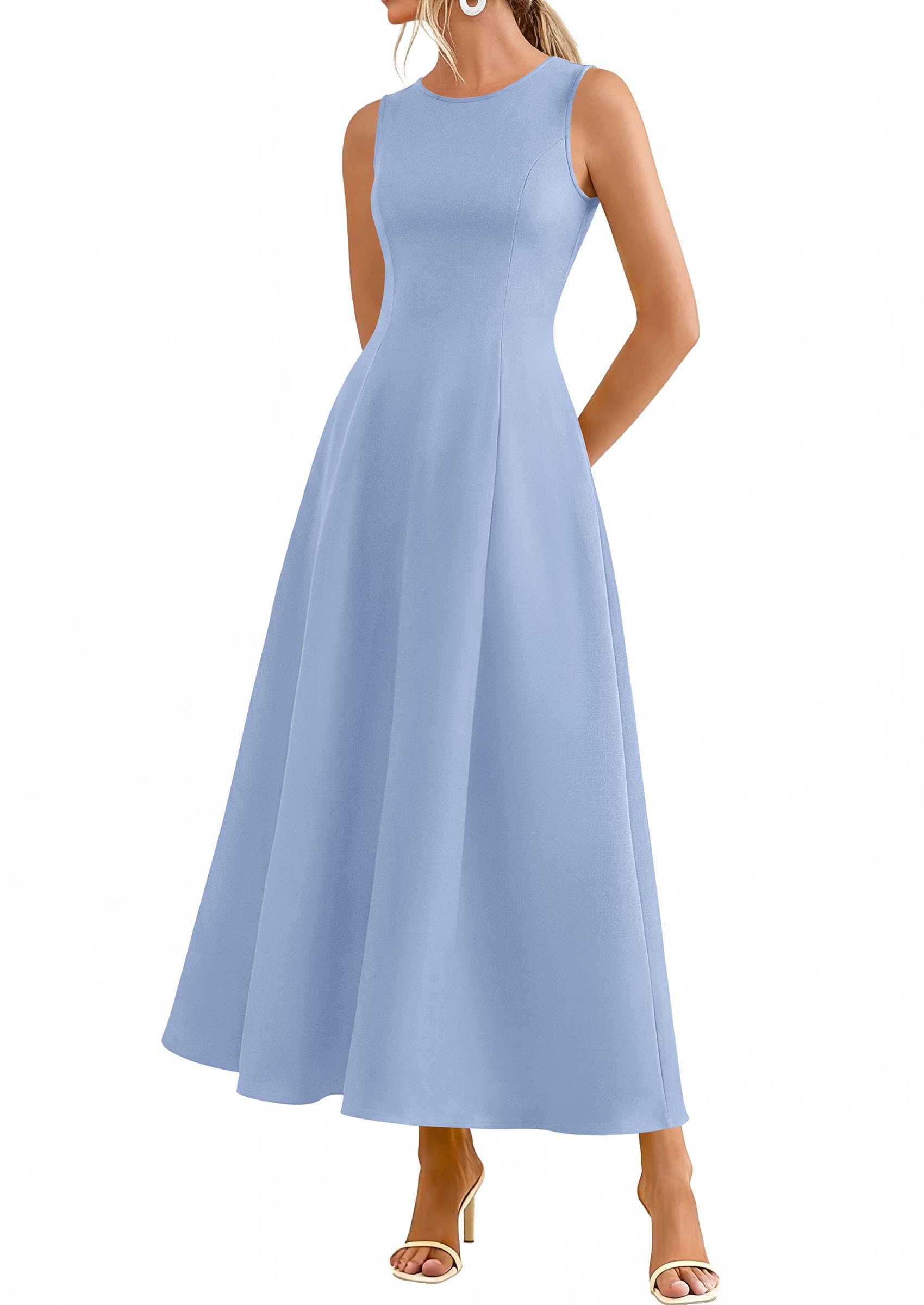 PRETTYGARDEN Women's Maxi Dress Summer Wedding Guest 2026 Spring A Line Long Tank Flowy Modest Sleeveless Cocktail Dresses (Light Blue,X-Large)