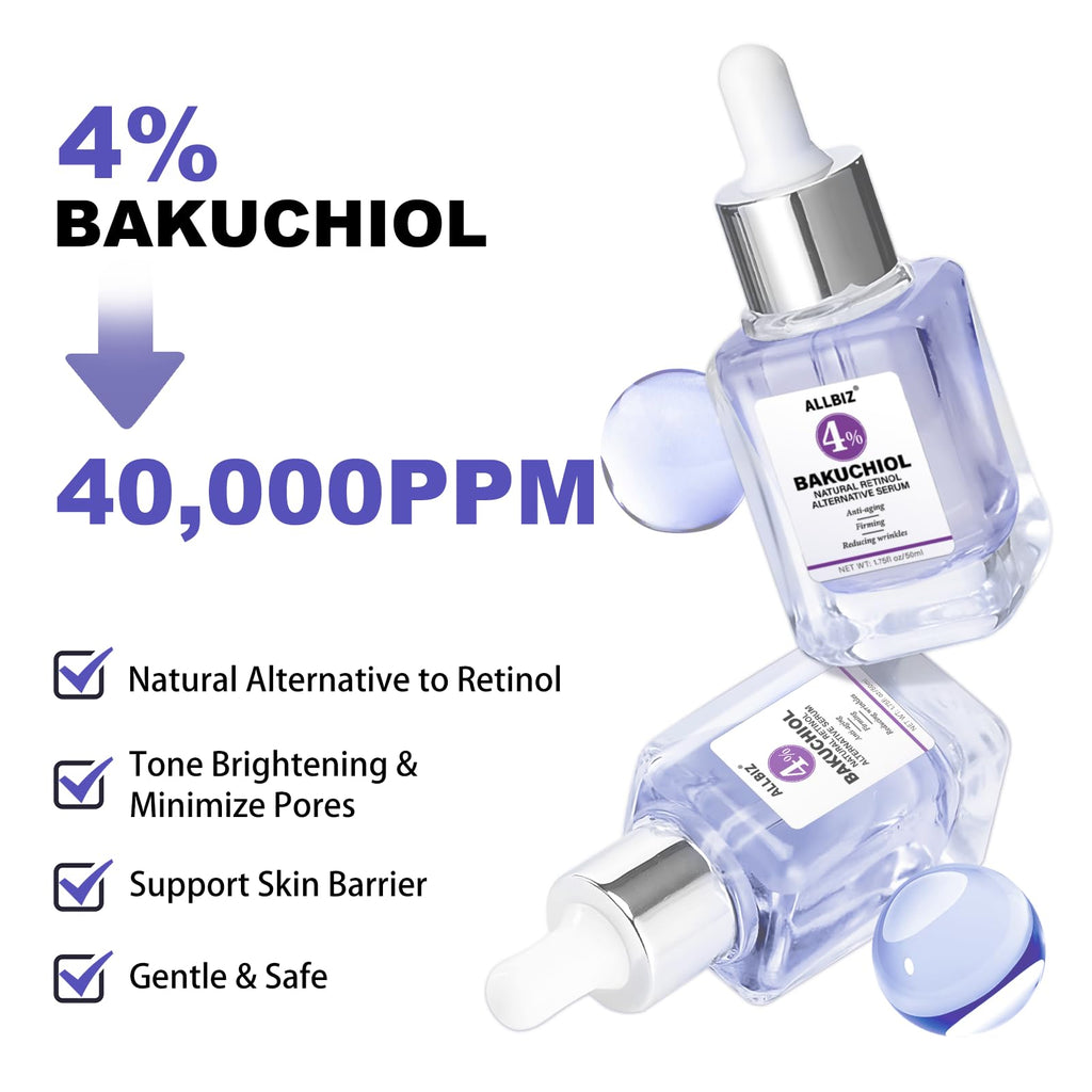 Bakuchiol Retinol Alternative Serum - 40,000 ppm All Plant-Based Formula Anti-Aging Face & Eye Care Plumping Serum for Sensitive Skin - Natural Firming & Elasticity