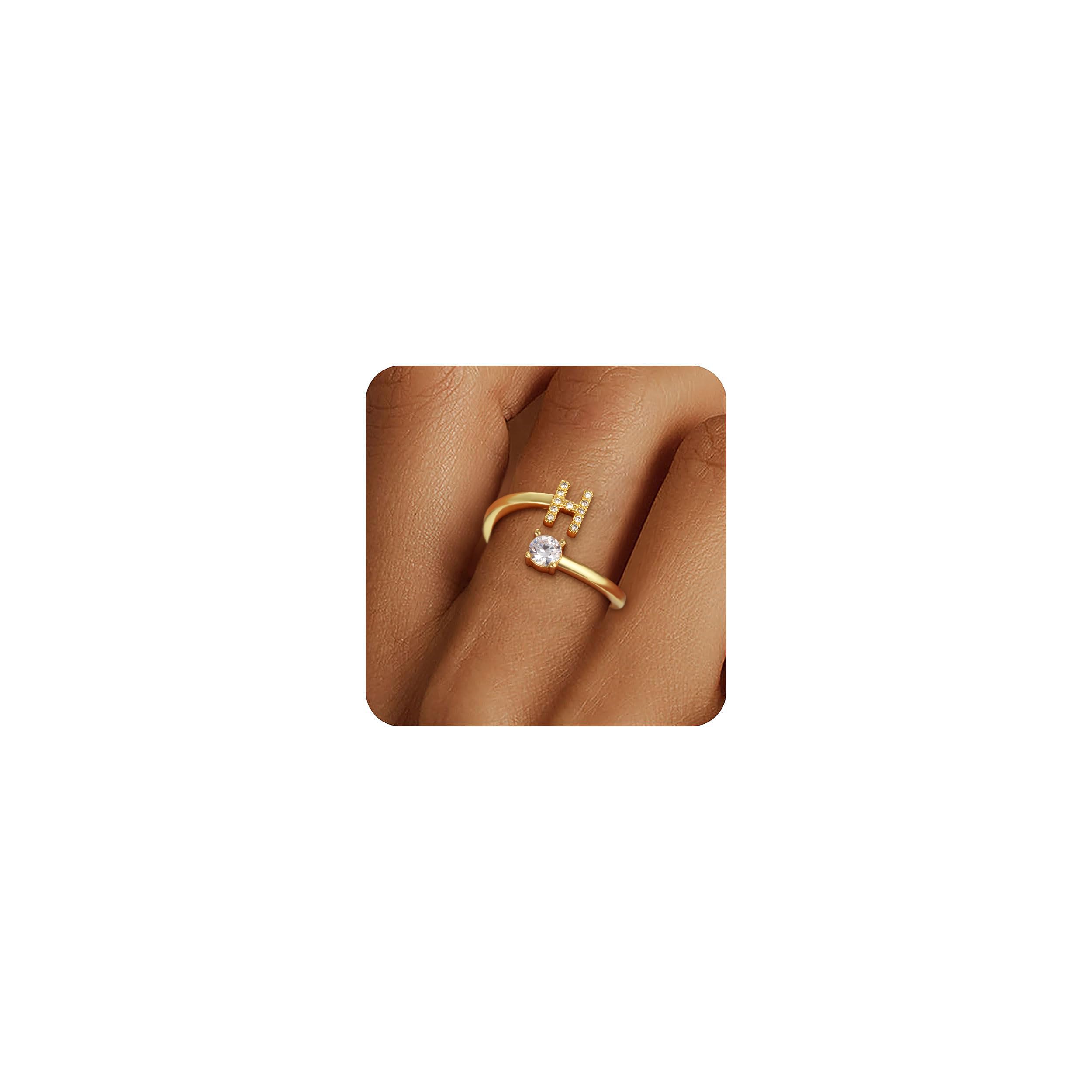 Eaciy Initial Rings for Women Girls - 14K Gold Plated H Initial Ring for Girls Age 6-8 Letter B Initial Letter Rings 10 Year Old Girl Birthday Gifts