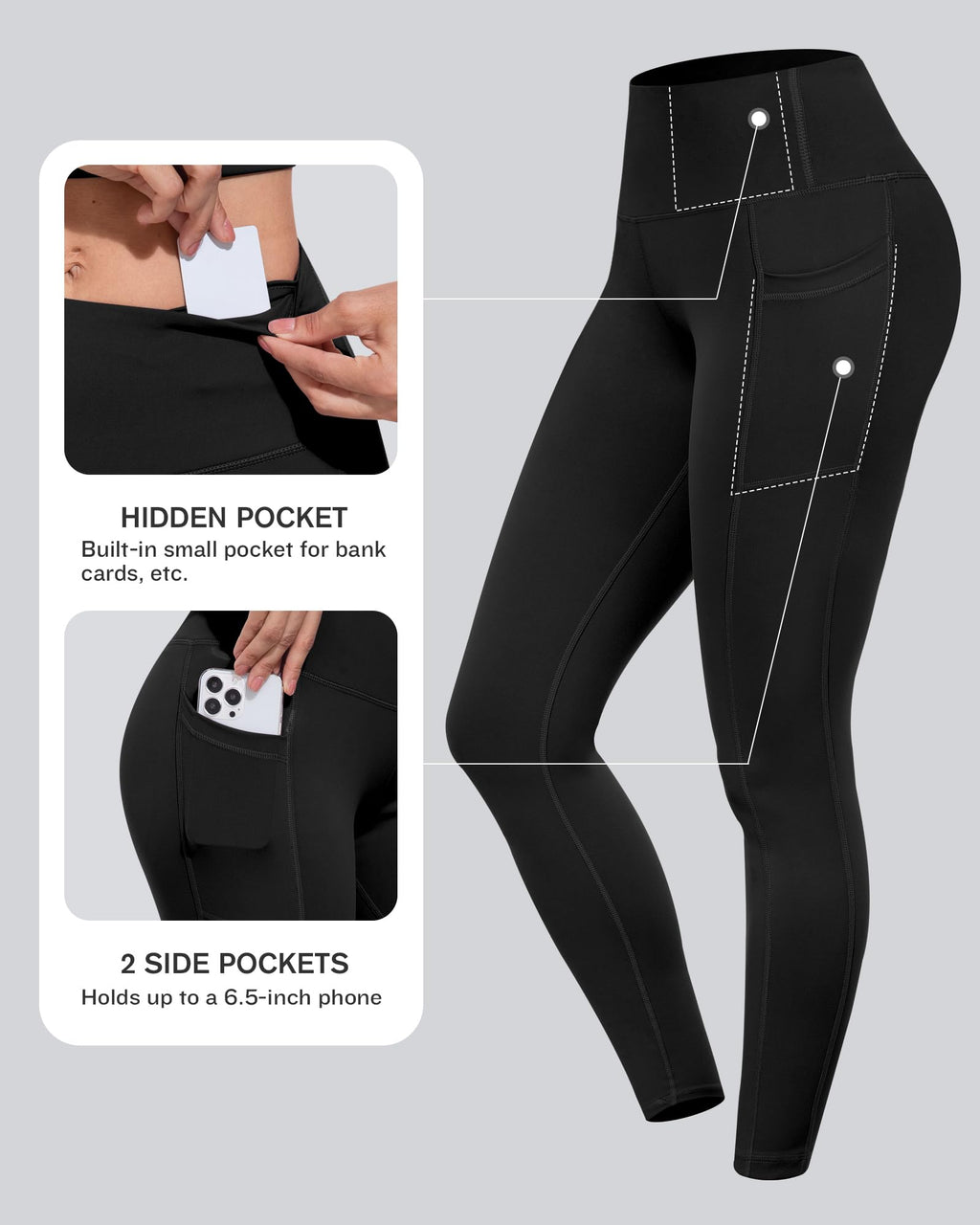 CHRLEISURE Leggings with Pockets for Women, High Waisted Tummy Control Workout Yoga Pants(5 Packs Black, XL)