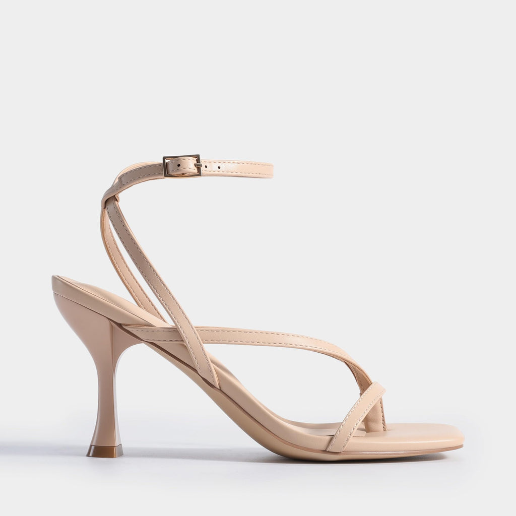DREAM PAIRS Women's Square Heels Strappy Toe Thong Ankle Strap Sandals Shoes,Size 10,Nude,DWUMHS2560