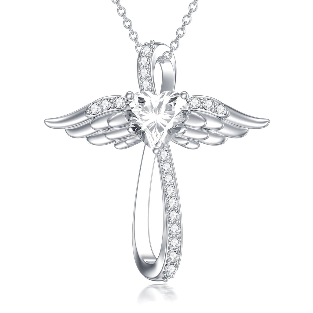 WTYIM Moissanite Diamond Cross Necklace for Women Angel Wings Necklace for Mom 14K Gold Plated Sterling Silver 1CT Moissanite Diamond Infinity Cross Necklaces Mother Jewelry Mothers Birthday Christmas Valentines Day Gifts for Mom Women Wife
