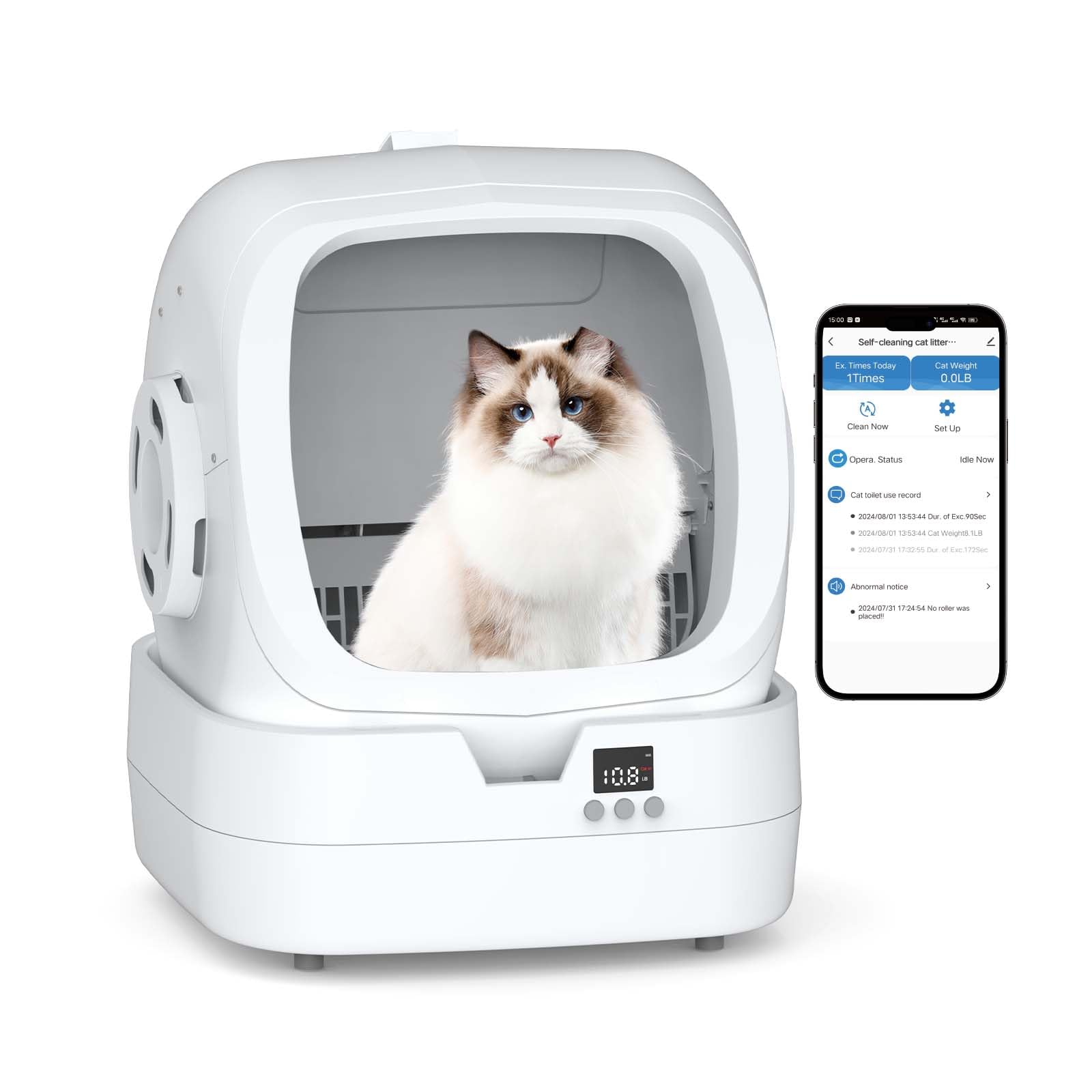 Mintakawa Automatic Cat Litter Box Self Cleaning - APP Control and Weight Monitoring - Ultra-Quiet, Suitable for Medium Cats and Kittens, Safe Anti-Pinch Litter Box (Assembly Required) -White