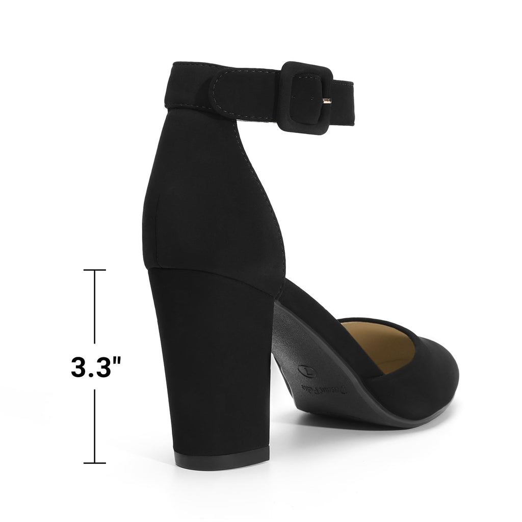 DREAM PAIRS Women's High Heel Ankle Strap Closed Toe Chunky Wedding Party Pumps Shoes,Size 7.5,Black/Nubuck,Angela