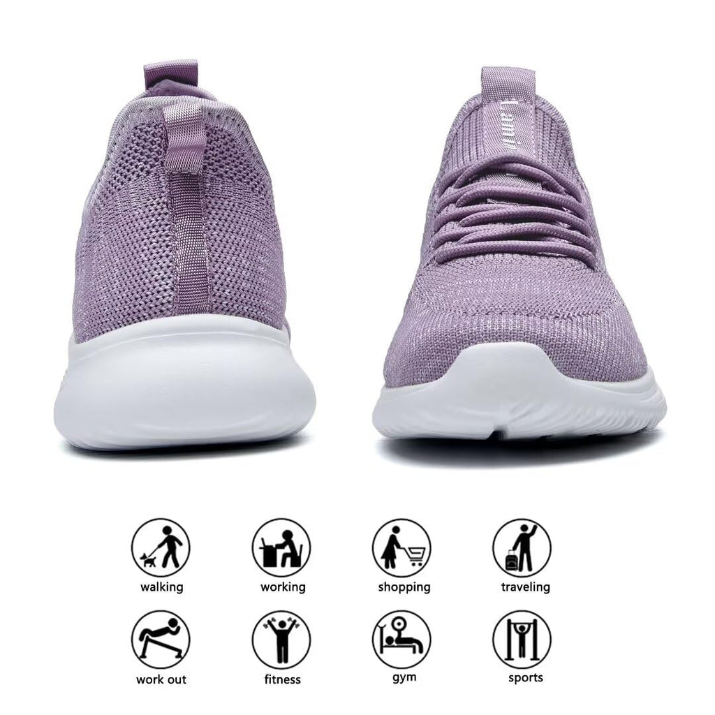 Lamincoa Womens Slip On Walking Shoes Non Slip Casual Road Running Lightweight Mesh Fashion Sneakers for Gym Travel Workout Purple