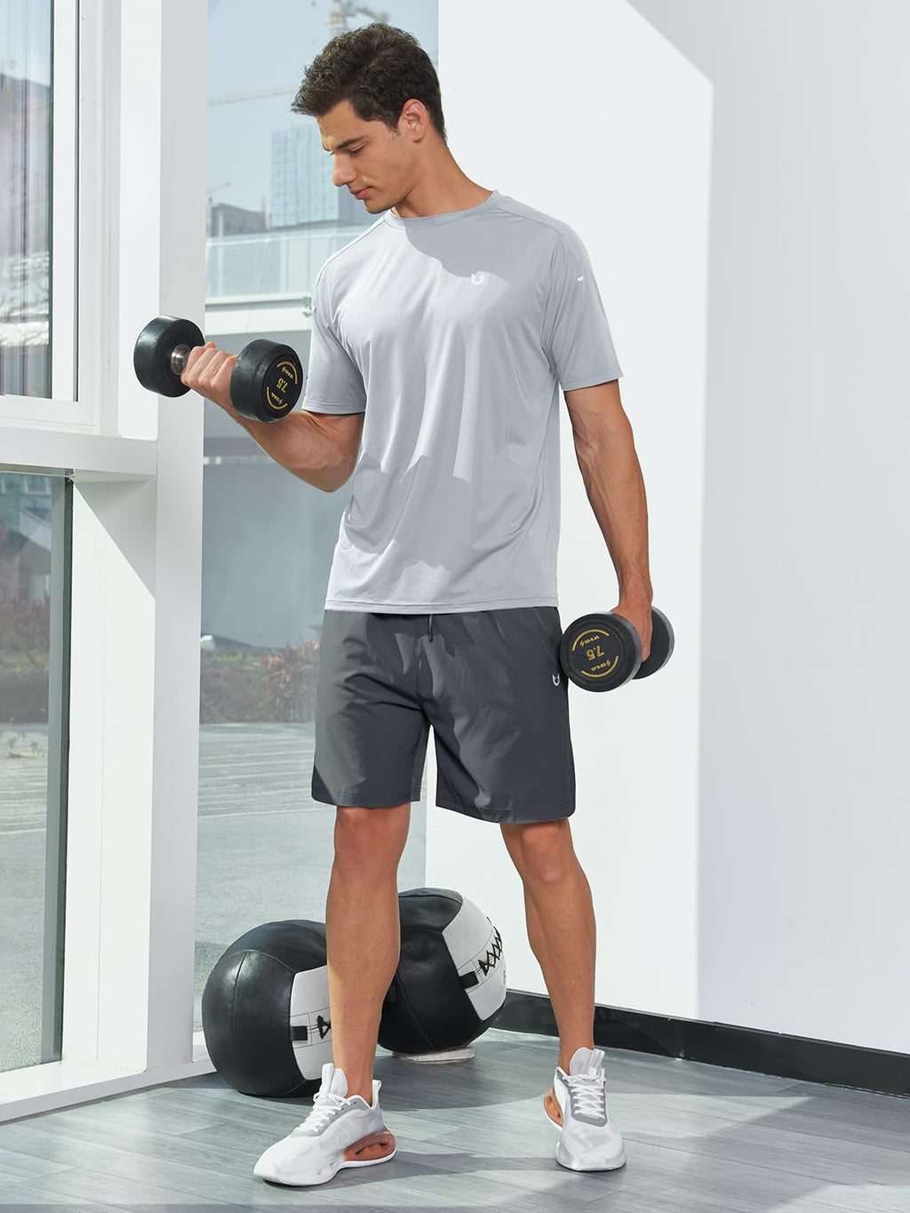 NORTHYARD Men's Athletic Running T-Shirts Quick Dry Workout Shirts Short-Sleeve Sports Gym Tee Tops Performance Activewear Lightgrey M