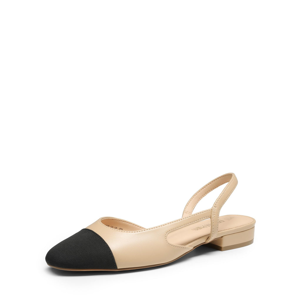 DREAM PAIRS Women's Slingback Flats Square Toe Ballet Dressy Flats Low Heel Dress Shoes for Business Casual Work Office Wedding Party,Size 10,Nude,SDFA26018W