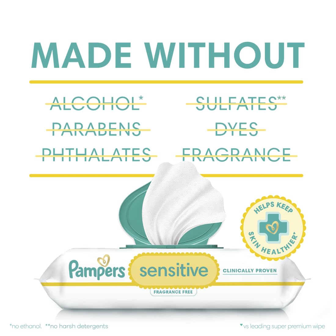 Pampers Sensitive Baby Wipes, Water Based, Hypoallergenic and Unscented, 1 Flip-Top (56 Wipes Total)