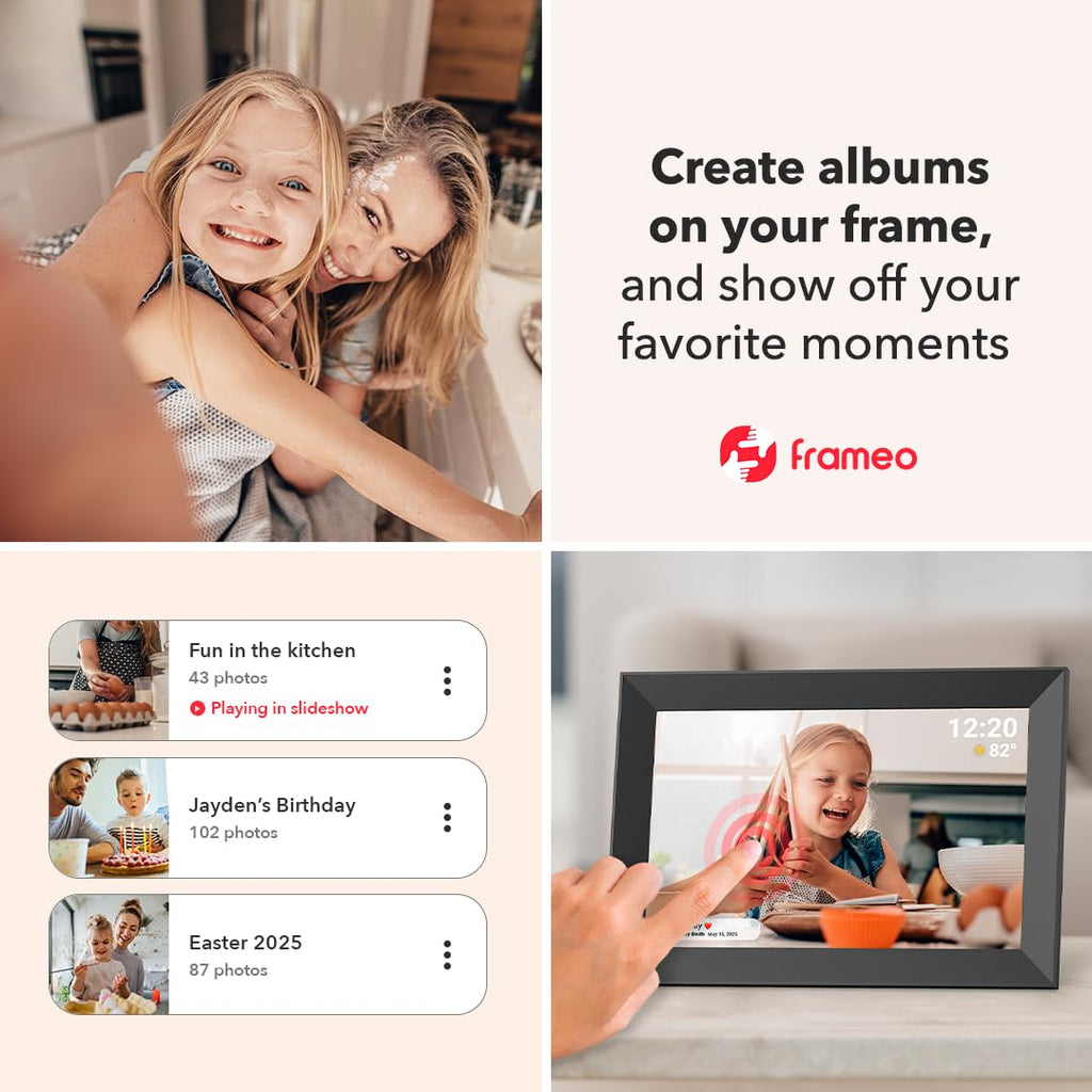 FRAMEO 10.1 inch 32GB Digital Picture Frame, IPS LCD Touch Screen, Auto-Rotate Easy Setup to Share Photos & Videos via Frameo from Anywhere, Gifts for Parents and Grandparents