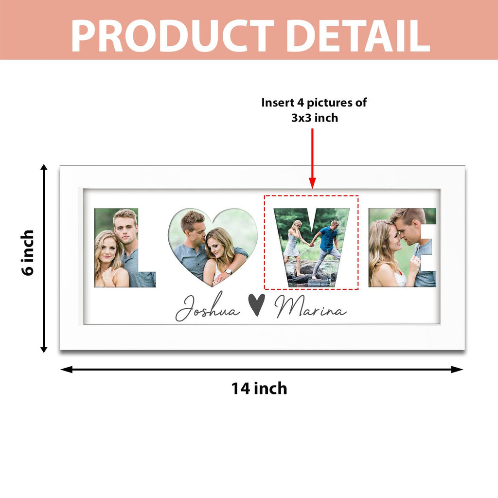 LOVE Frame, Picture Frames with Photos, Gifts for Girlfriend, Custom Gifts for Boyfriend Him Her Couples Husband Wife - Birthday Anniversary Valentine's Day Christmas Presents, Display 4 Pictures 3''