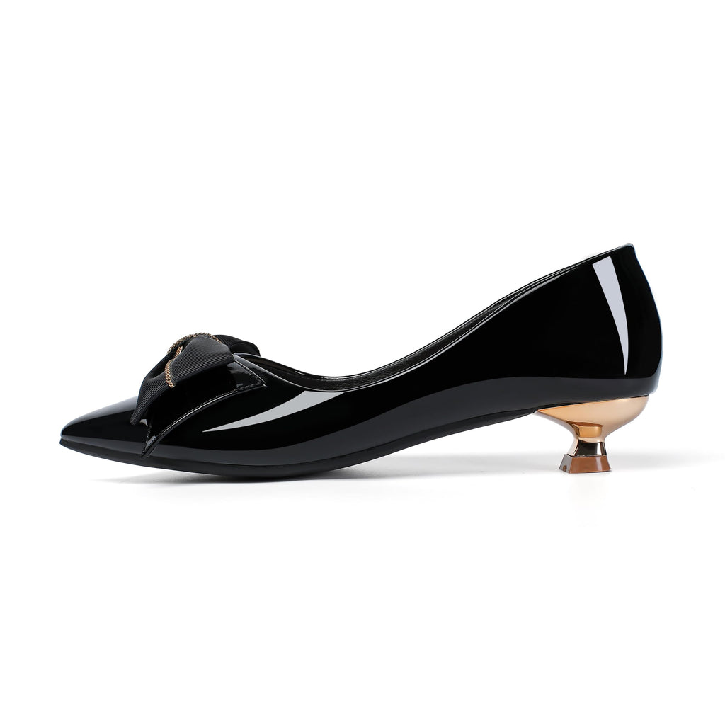 Danglianying Womens Low Kitten Heels Dressy Shoes Work Comfortable Closed Toe Flower Slip on Formal Party Dance Heeled Pumps 401Black Size 8.5