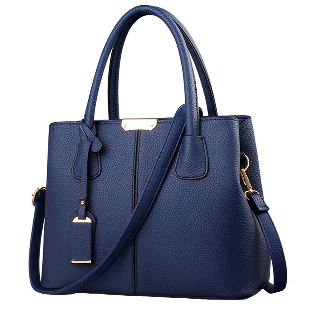 FiveloveTwo Women Classy Satchel Handbag Elegant PU Tote Purse Handle Bag Shoulder Crossbody Bag Dark blu