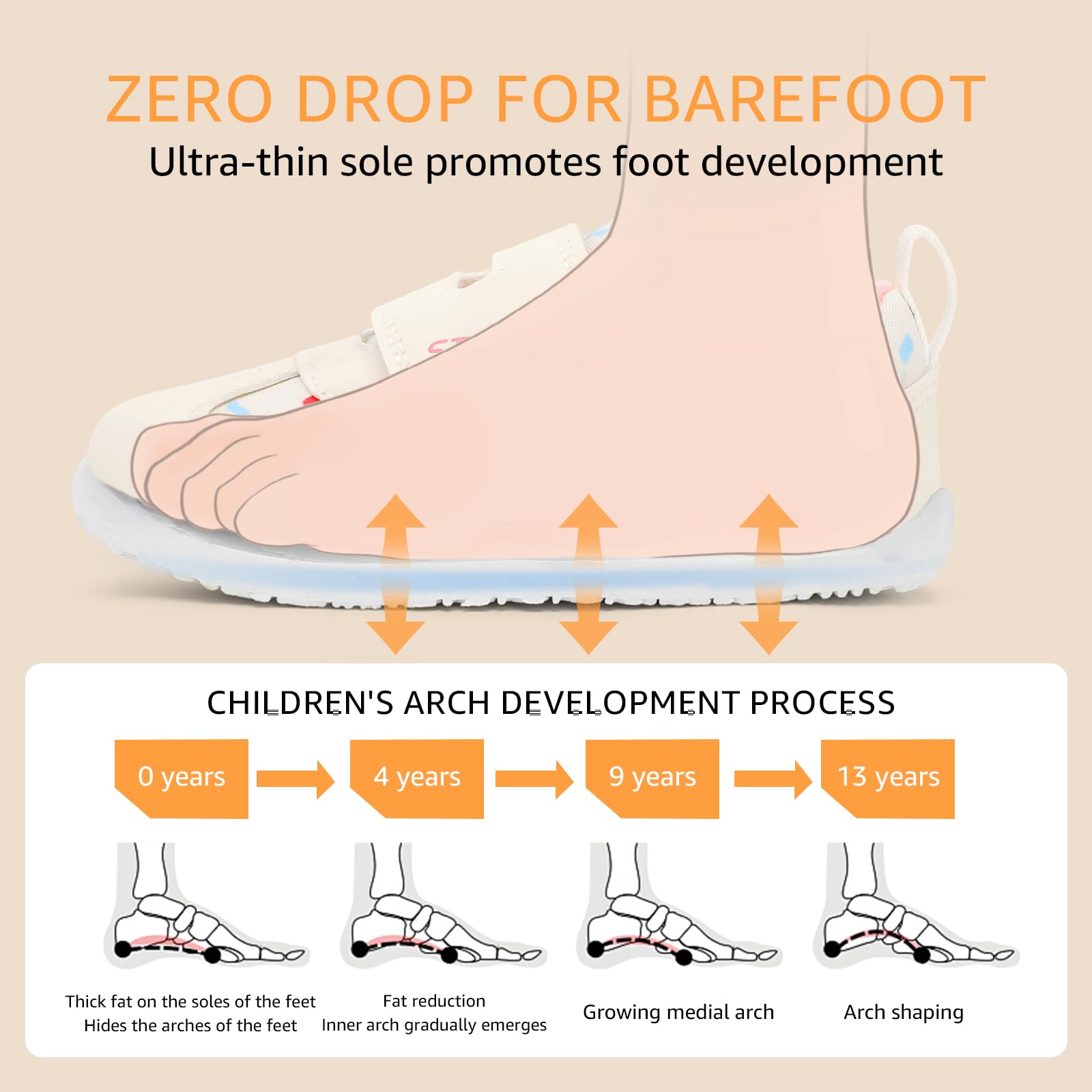 STQ KIDS Toddler Wide Toe Box Shoes Girls Barefoot Shoe Girl Sneakers Little Kids Walking Running Tennis Athletic Shoes Non-Slip Zero Drop Breathable School Sneaker Beige Infant Size 3