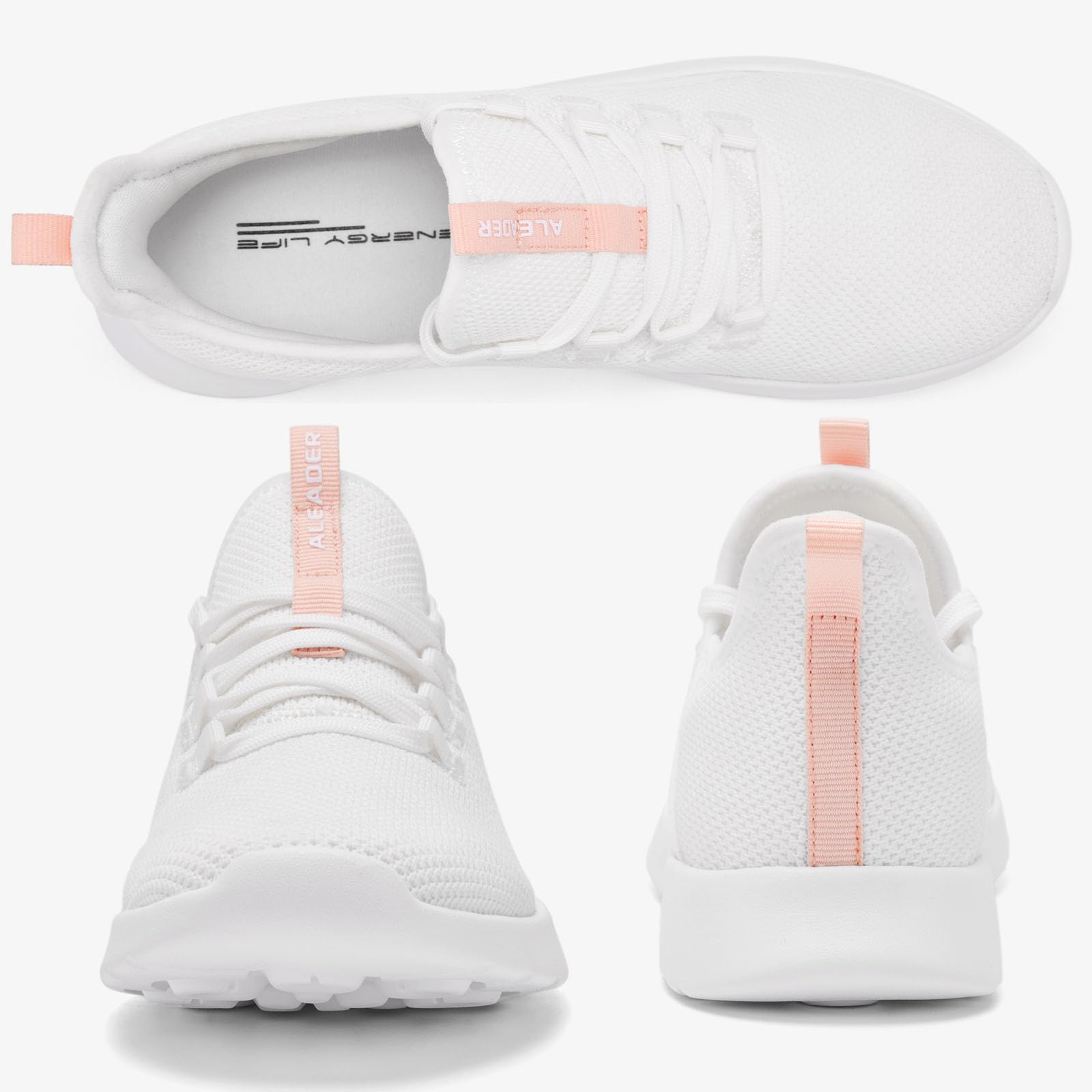 ALEADER Womens Tennis Shoes Slip On Nurse Shoes for Walking Running Trainning Wokout Sneakers White Peach Size 6 US
