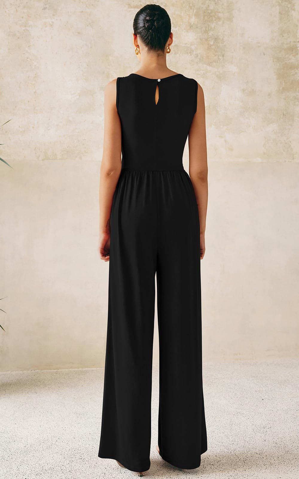 PRETTYGARDEN One Piece Jumpsuits for Women Dressy Casual Sleeveless Crewneck Wide Leg Rompers Jumpers 2026 Vacation Summer Outfits(Black, M)