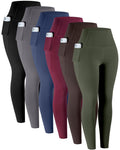 LZYVOO Leggings with Pockets for Women, 6 Packs Soft High Waisted Tummy Control Workout Yoga Pants(BlackGrayNavyWineGreenBrown-M)