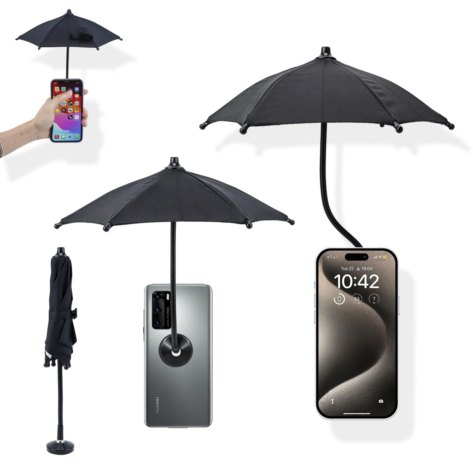 Magnetic Phone Umbrella for Sun,Outdoor Phone Sun Shade Shield with Flexible Angle Design & Rotatable Phone Ring,Umbrella for iPhone 17 Air 16 15 14 13 Pro Max Plus,Mag-Safe Case &All Phone Anti-Glare