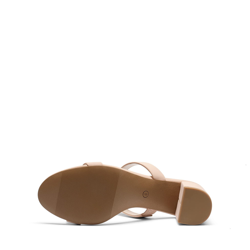 DREAM PAIRS Women's Two Strap Open Toe Low Block Chunky Heels Sandals Dress Pumps Casual Summer Mules Shoes,Size 9,Nude-Nubuck,DHS213-1