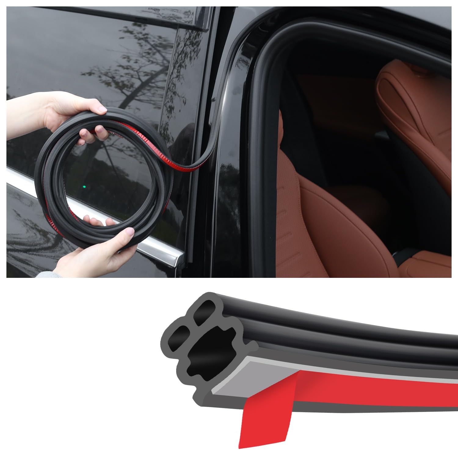 52.5Ft Car Door Seal,Thickened Rubber Automotive Weather Stripping for Hoods,Trunks,Windows,Universal Soundproof Car Weather Stripping Car Accessories for Most Car,Truck,SUV (52.5Ft)