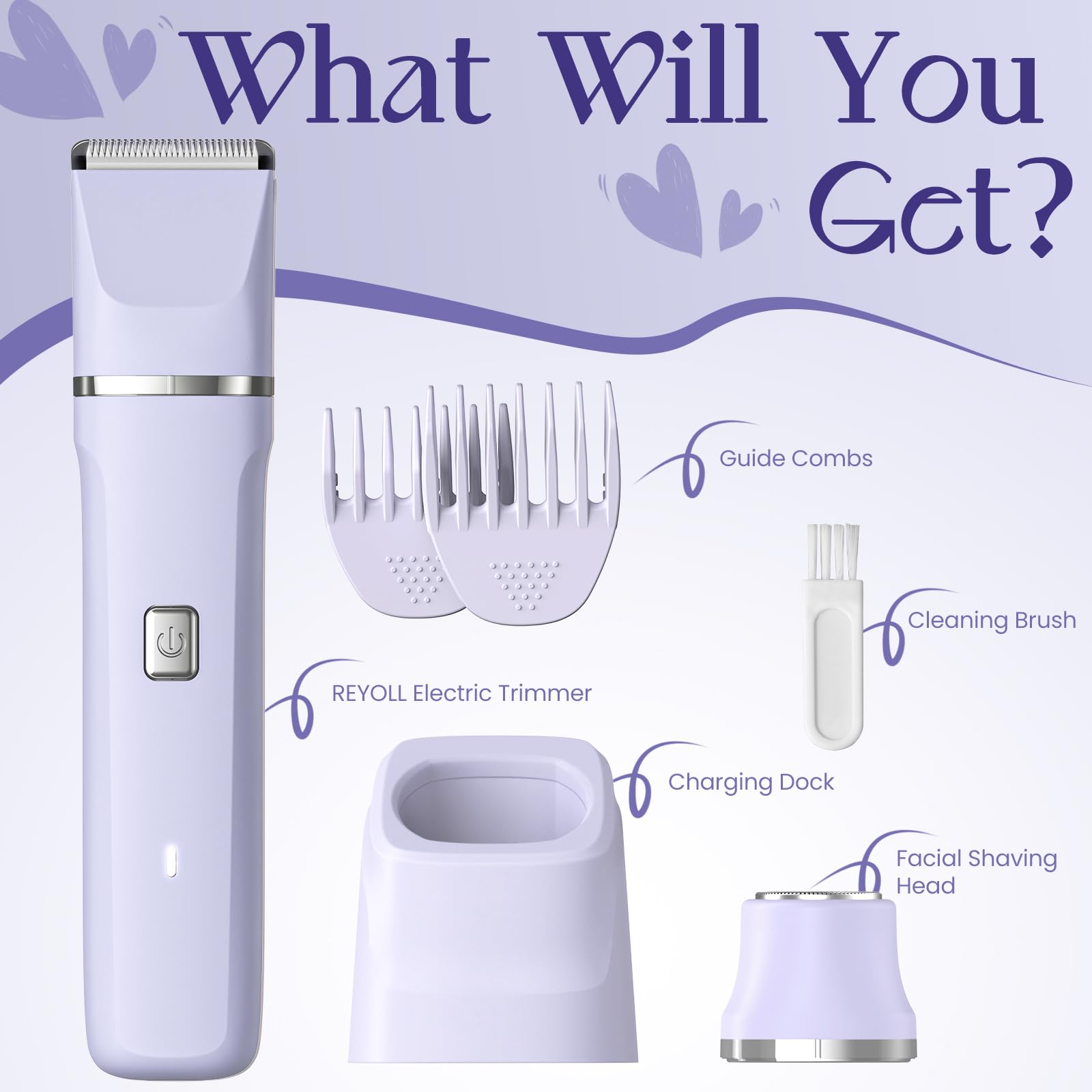 Electric Razors for Women - Wet/Dry Womens Electric Shaver for Legs, Replaceable Body Hair Blade Heads&Hair Remover for Face Head, No Nick, No Cut, No Razor Burn, Purple
