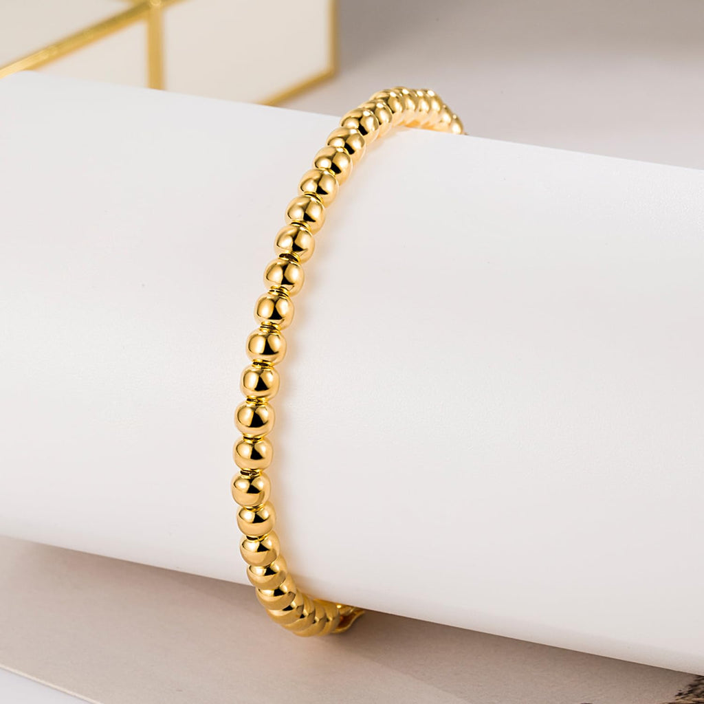 H&Beautimer 925 Sterling Silver 4-10MM Ball Chain Bracelet For Women's - Italian Handmade Bead Chain Bracelet 5''5.7''6.3''6.7''7.5''8''8.3''8.5''9 Inch Rose Gold Party Jewelry (4MM Gold, 5 inches)