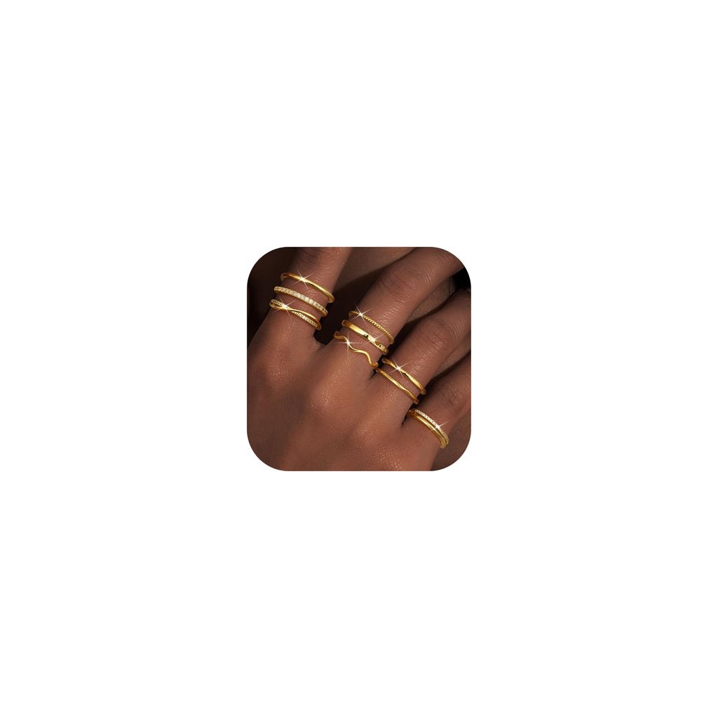 Tungary Gold Stackable Rings for Women Non Tarnish Open Adjustable Thin Thumb Rings 14K Gold Plated Stacking Cubic Zirconia Knuckle Pinky Ring Set Dainty Statement Promise Wedding Band Ring for Women