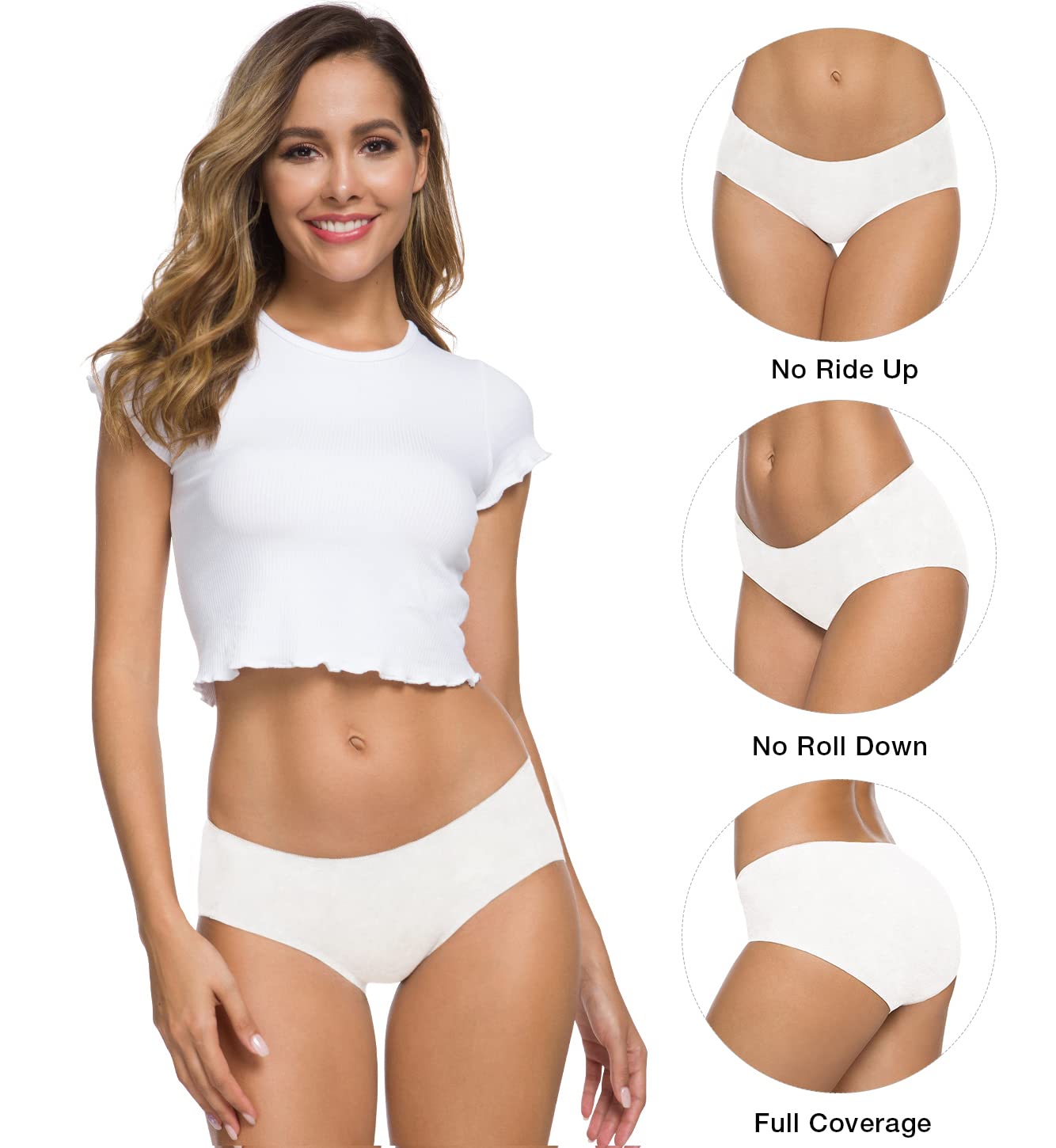 Altheanray Women’s Cotton Seamless Underwear Breathable, Cotton Hipster Panties for Women (3028L-White)