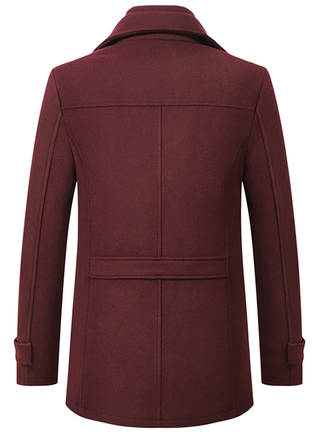 chouyatou Men's Winter Stylish Wool Blend Single Breasted Military Peacoat (Small, Wine Red)